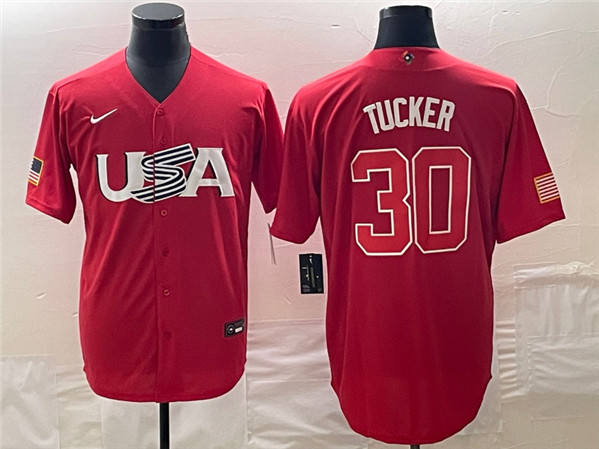 Men's USA Baseball #30 Kyle Tucker 2023 Red World Baseball Classic Stitched Jersey